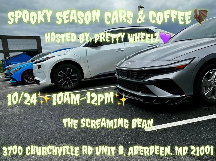 Flyer for Spooky Season Cars & Coffee Hosted by Pretty Wheelz