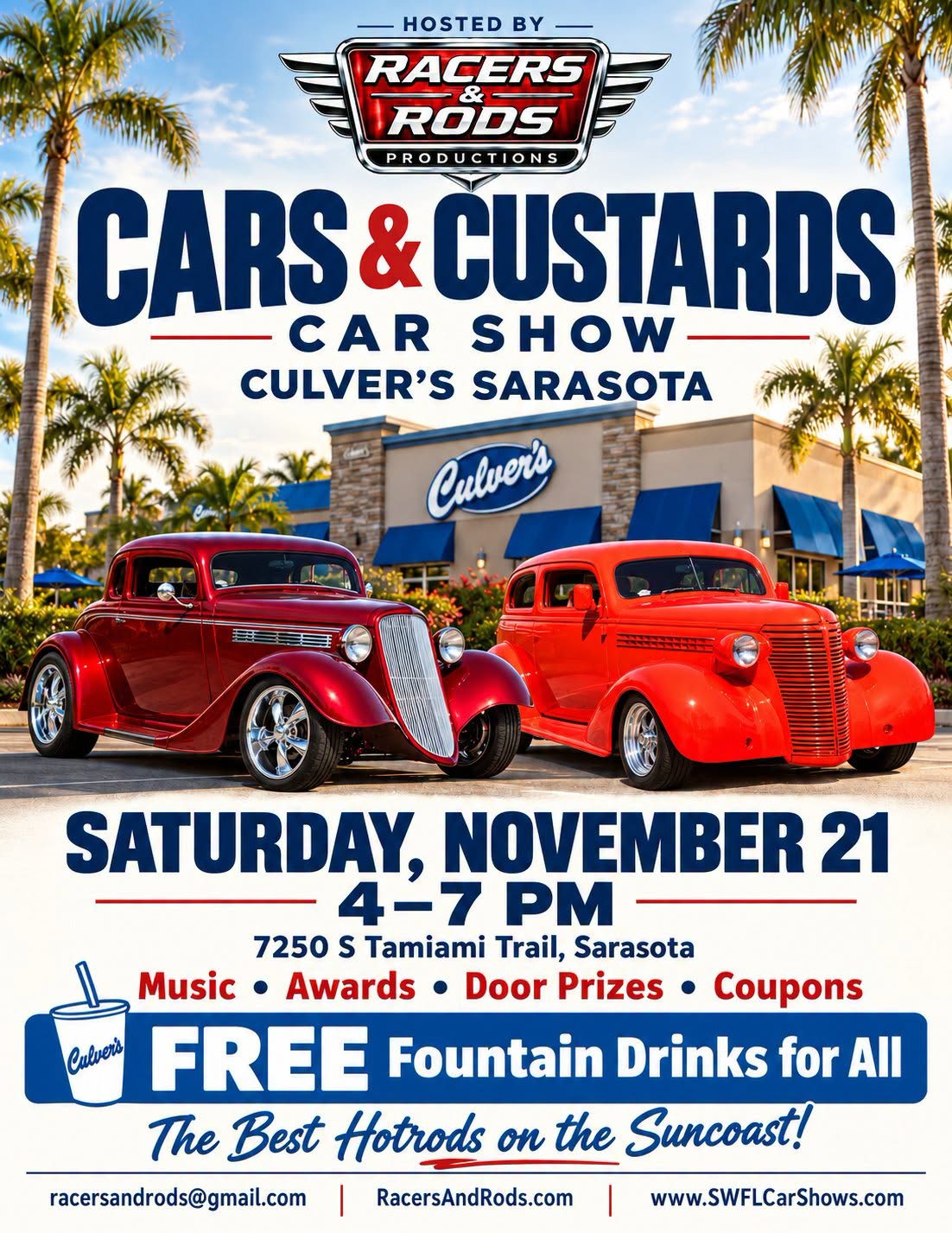 Flyer for Cars & Custards Car Show - Culver's Sarasota