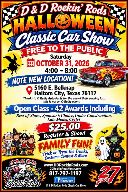 Flyer for D & D Rockin' Rods Halloween Classic Car Show
