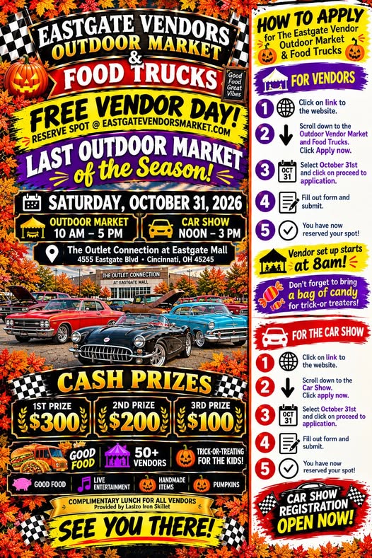 Flyer for Eastgate Vendors Outdoor Market & Food Trucks
