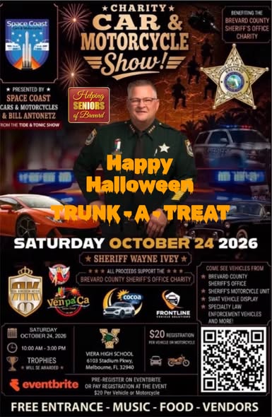 Flyer for Space Coast Charity Car & Motorcycle Show - Happy Halloween Trunk-A-Treat