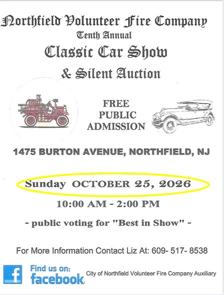 Flyer for Northfield Volunteer Fire Company Tenth Annual Classic Car Show & Silent Auction