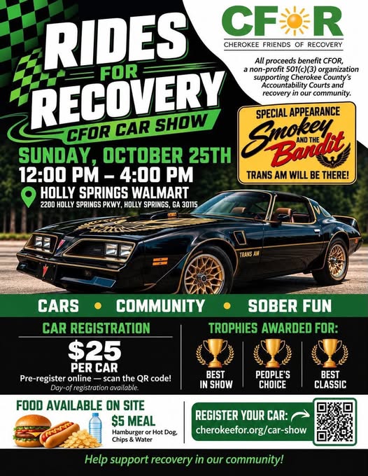 Flyer for Rides for Recovery CFOR Car Show