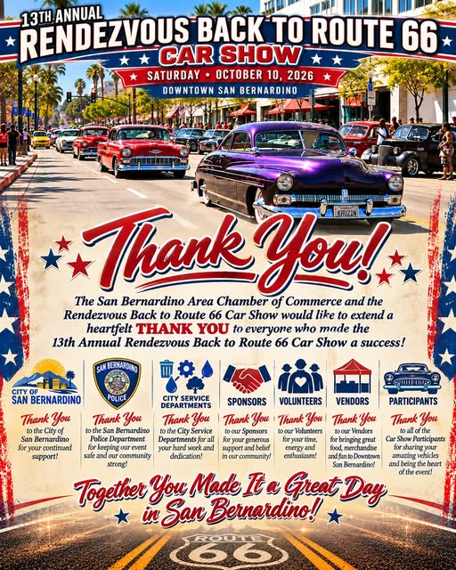 Flyer for 13th Annual Rendezvous Back to Route 66 Car Show