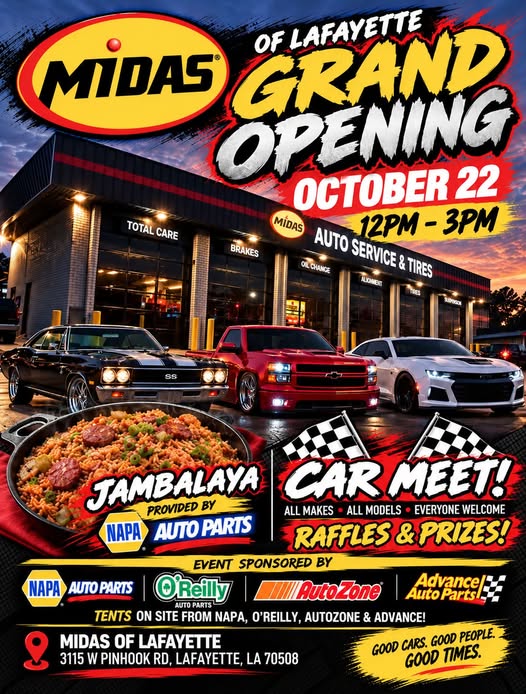 Flyer for Midas of Lafayette Grand Opening