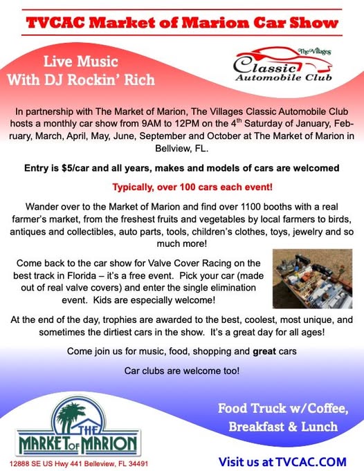 Flyer for TVCAC Market of Marion Car Show