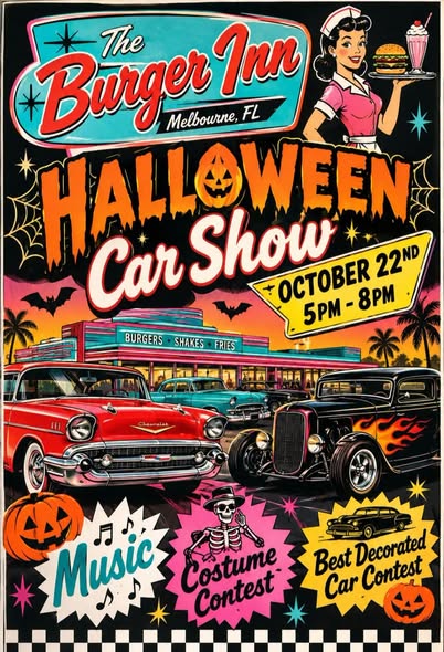 Flyer for The Burger Inn Halloween Car Show