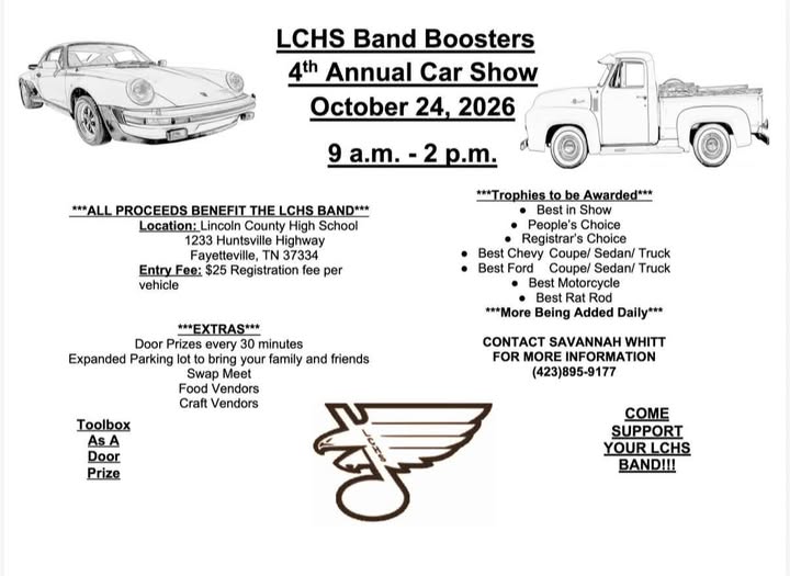 Flyer for LCHS Band Boosters 4th Annual Car Show