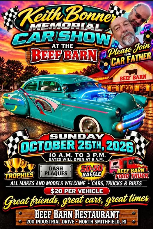 Flyer for Keith Bonner Memorial Car Show at the Beef Barn