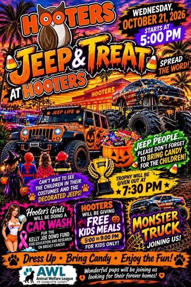 Flyer for Hooters Jeep & Treat