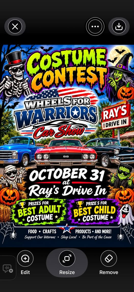 Flyer for Wheels for Warriors Costume Contest Car Show