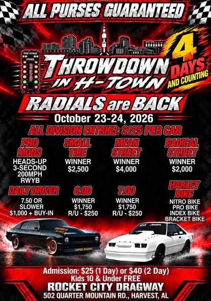 Flyer for Throwdown 4 In-Town Radials Car Show