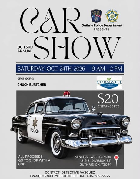 Flyer for Guthrie Police Department 3rd Annual Car Show