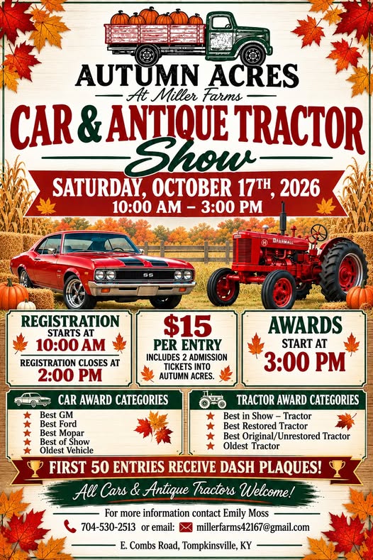 Flyer for Autumn Acres at Miller Farms Car & Antique Tractor Show