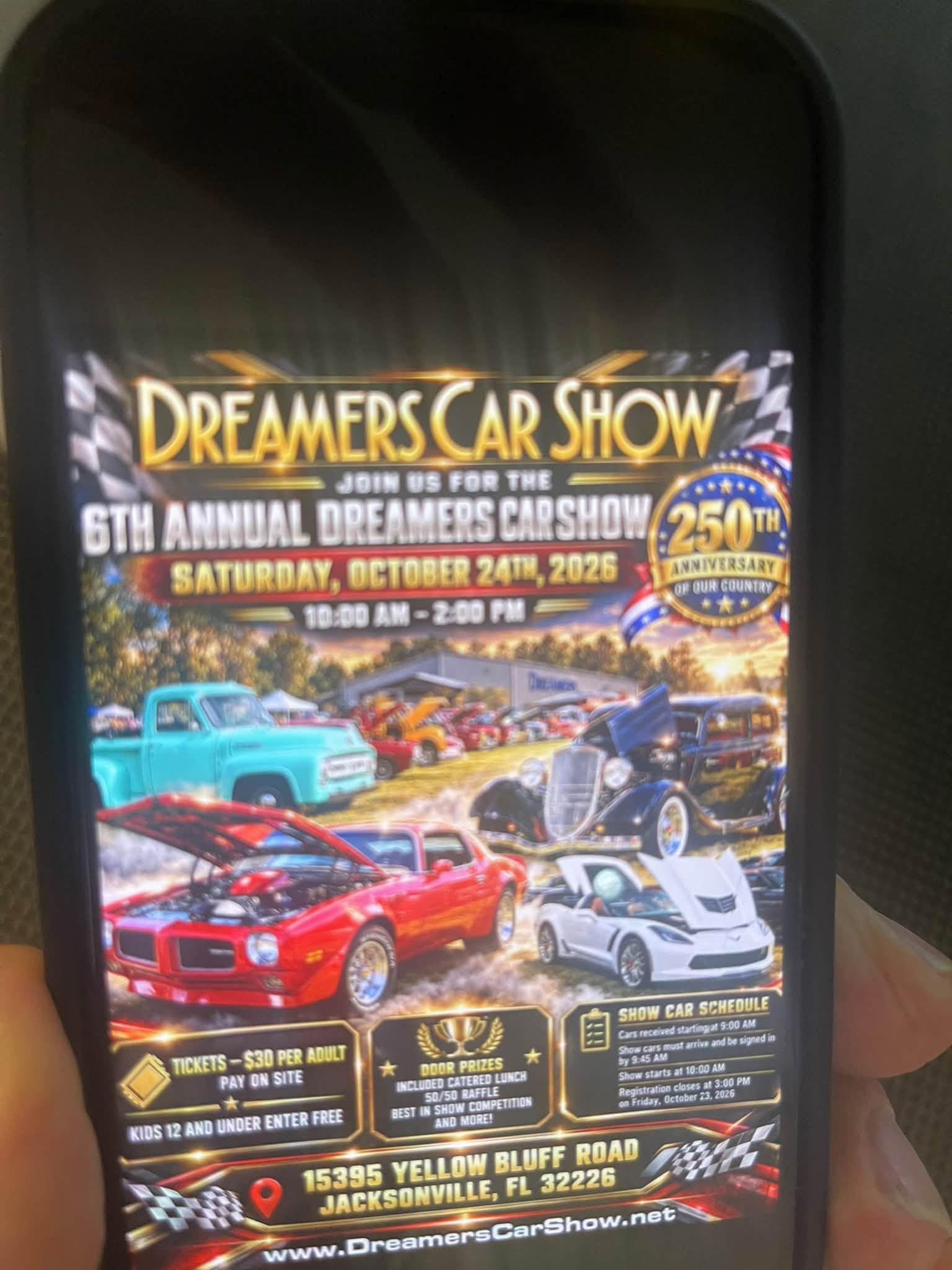 Flyer for 6th Annual Dreamers Car Show