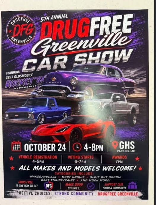 Flyer for 5th Annual Drug Free Greenville Car Show