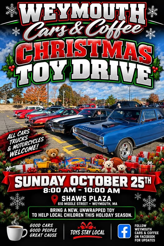 Flyer for Weymouth Cars & Coffee Christmas Toy Drive