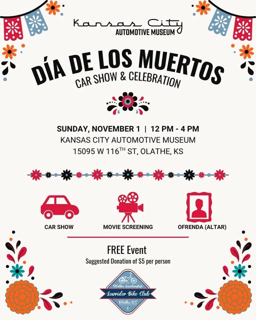 Flyer for Kansas City Automotive Museum Día de Los Muertos Car Show & Celebration