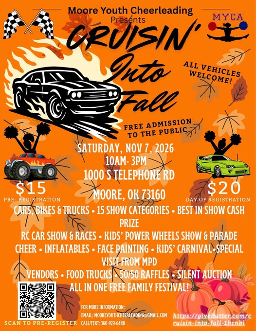 Flyer for Moore Youth Cheerleading Cruisin' Into Fall