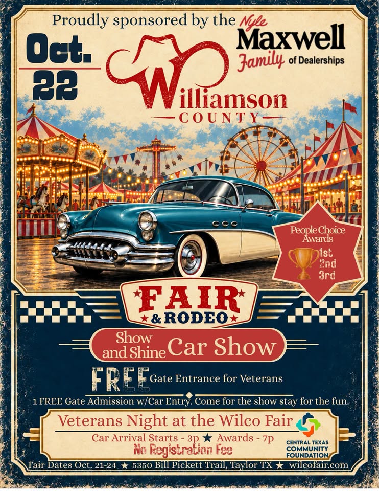 Flyer for Williamson County Fair & Rodeo Show and Shine Car Show
