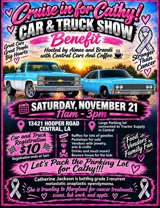 Flyer for Cruise in for Cathy Car & Truck Show Benefit
