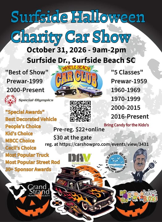 Flyer for Surfside Halloween Charity Car Show