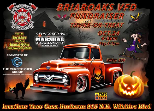 Flyer for Briaroaks VFD Trunk-or-Treat Fundraiser