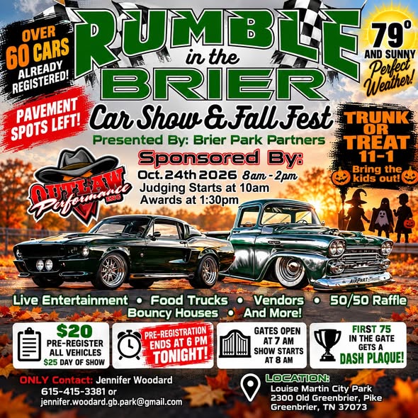 Flyer for Rumble in the Brier Car Show & Fall Fest