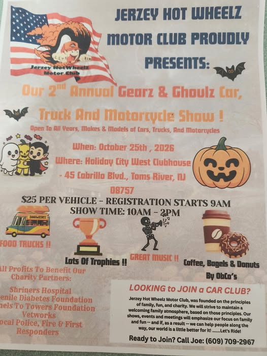 Flyer for Jersey Hot Wheelz Motor Club 2nd Annual Gearz & Choulz Car, Truck And Motorcycle Show