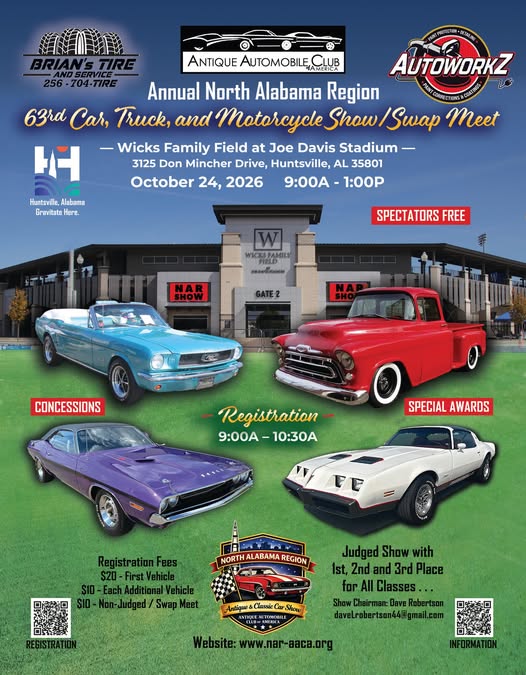 Flyer for 63rd Annual North Alabama Region Car, Truck, and Motorcycle Show/Swap Meet