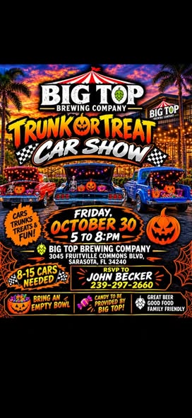 Flyer for Big Top Brewing Company Trunk or Treat Car Show