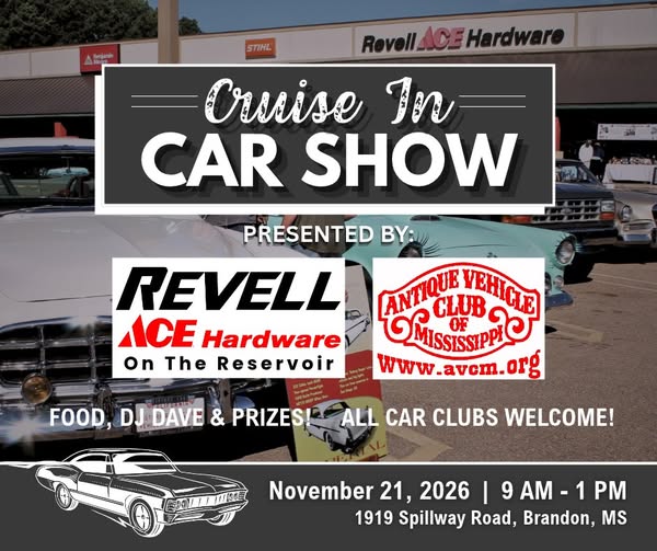 Flyer for Cruise In Car Show - Revell Ace Hardware on The Reservoir