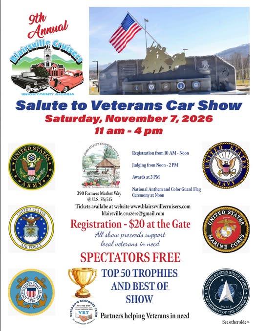 Flyer for 9th Annual Blaissville Cruisers Salute to Veterans Car Show