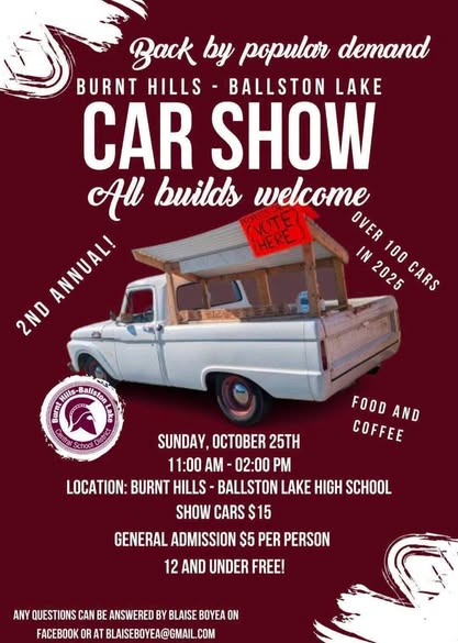 Flyer for Burnt Hills - Ballston Lake Car Show