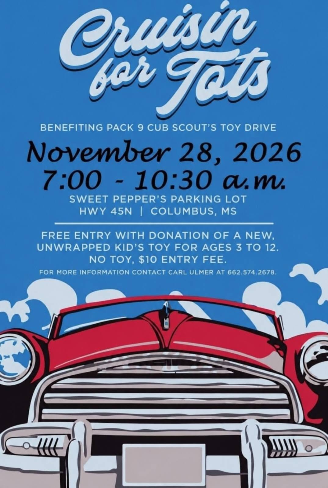 Flyer for Cruisin for Tots - Pack 9 Cub Scout's Toy Drive