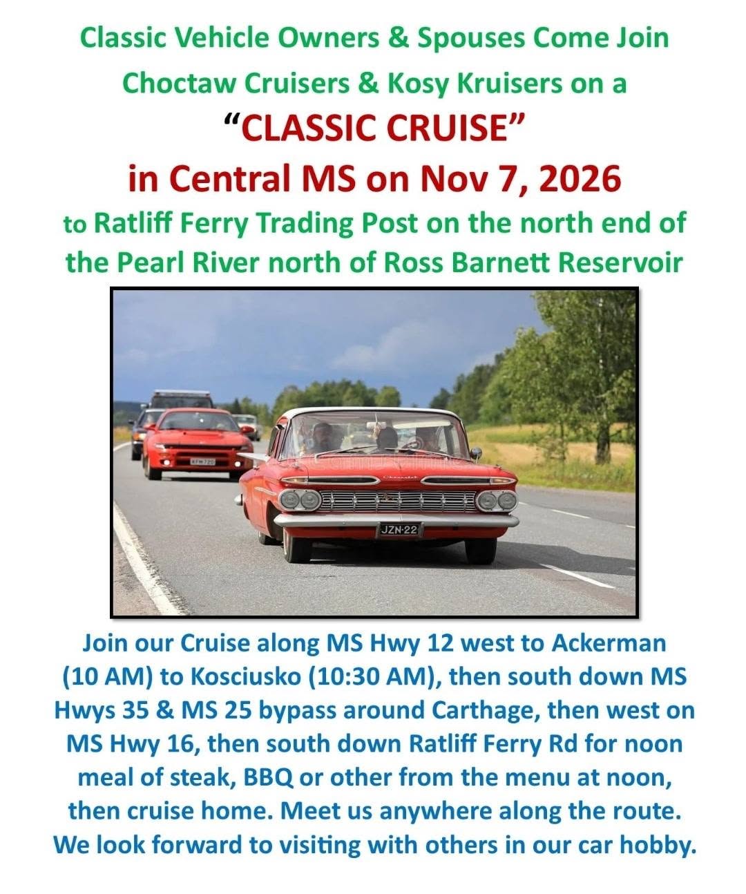 Flyer for Choctaw Cruisers & Kosy Kruisers Classic Cruise