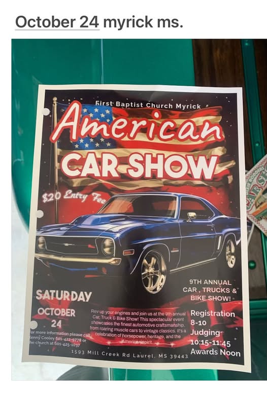 Flyer for First Baptist Church Myrick American Car Show