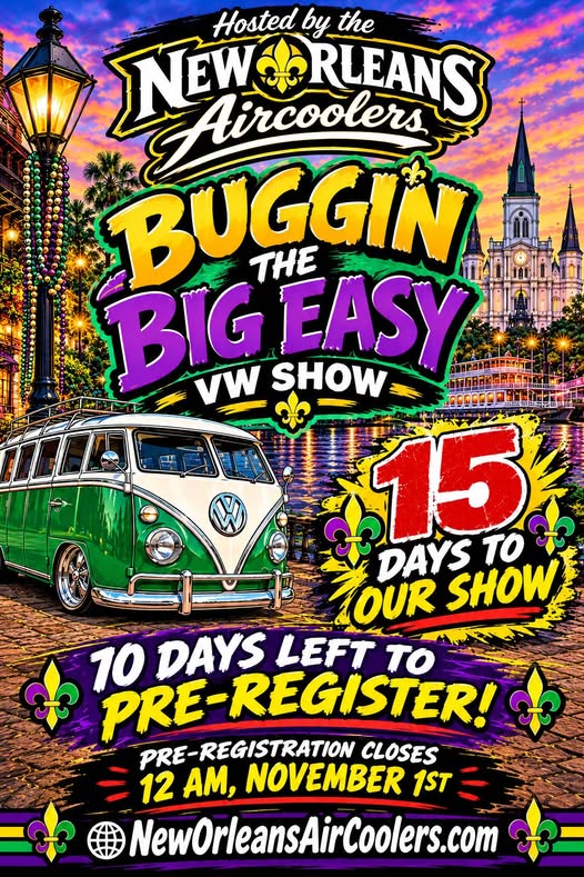 Flyer for Buggin' the Big Easy VW Show - Hosted by the New Orleans Aircoolers