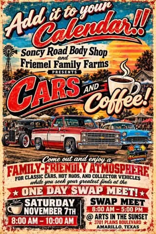 Flyer for Friemel Family Farms Cars and Coffee