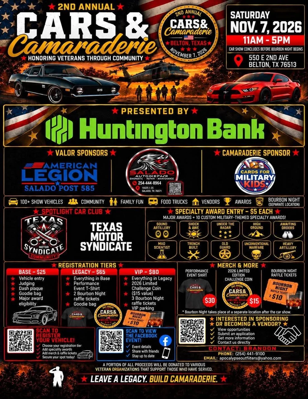 Flyer for 2nd Annual Cars & Camaraderie - Belton, Texas