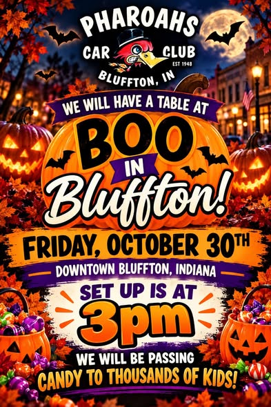 Flyer for Pharoahs Car Club Boo in Bluffton