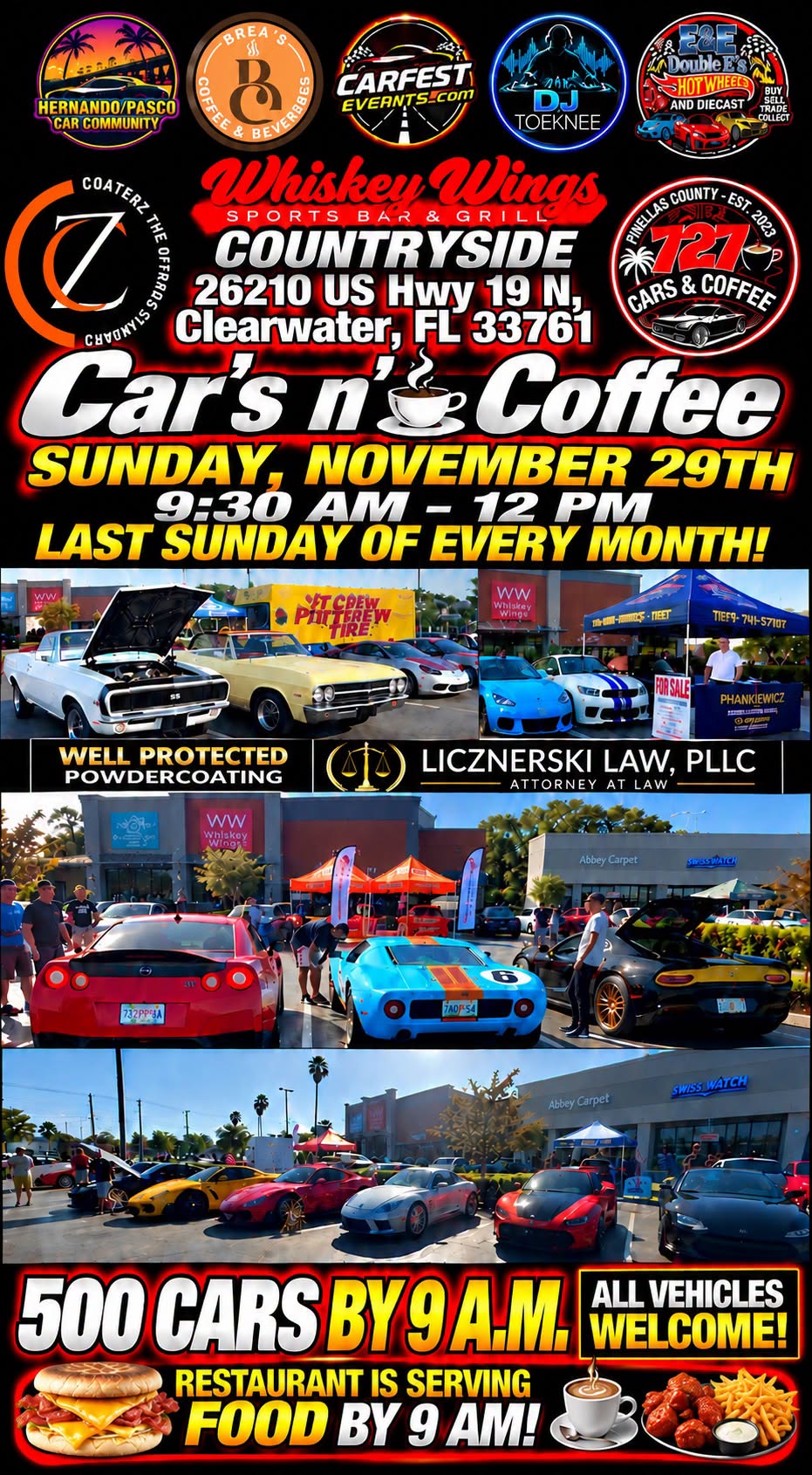 Flyer for Whiskey Wings Countryside Cars n' Coffee