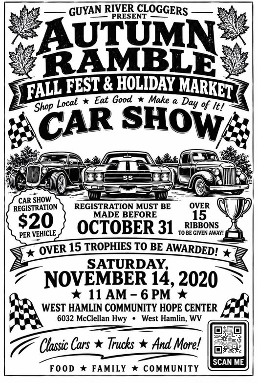 Flyer for Guyan River Cloggers Autumn Ramble Fall Fest & Holiday Market Car Show