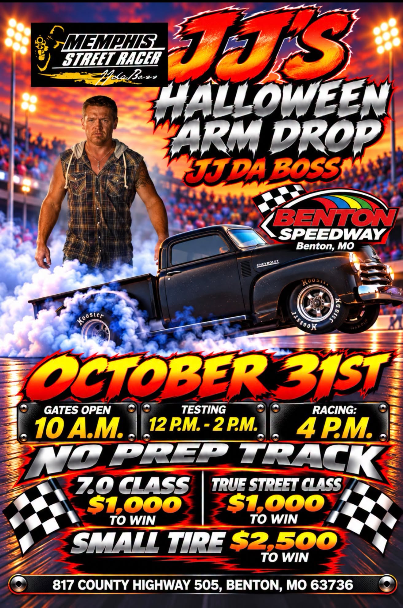 Flyer for Memphis Street Racer JJJ's Halloween Arm Drop
