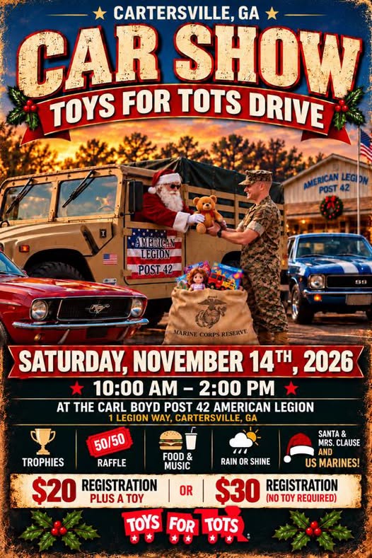 Flyer for Cartersville Toys for Tots Car Show