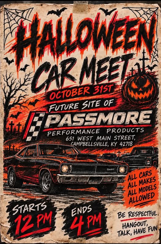 Flyer for Halloween Car Meet at Passmore Performance Products