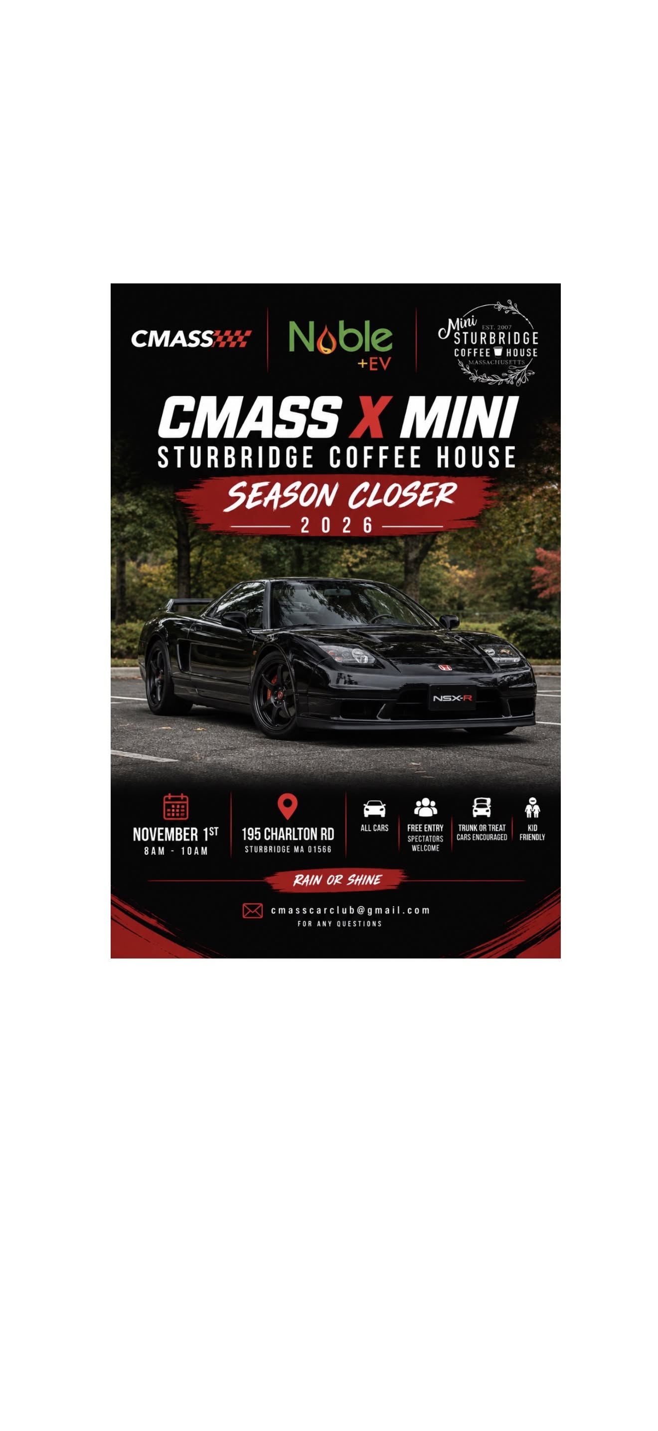 Flyer for CMASS x Mini Sturbridge Coffee House Season Closer 2026