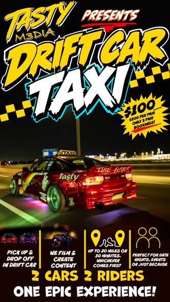 Flyer for Tasty Media Drift Car Taxi