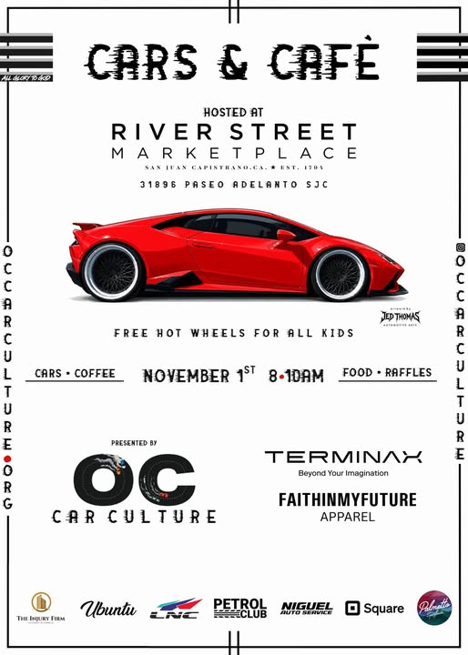 Flyer for Cars & Café at River Street Marketplace