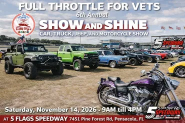Flyer for Full Throttle for Vets 6th Annual Show & Shine Car, Truck, Jeep and Motorcycle Show